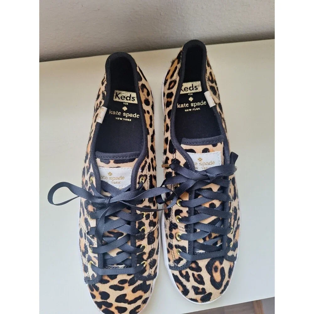 Keds x Kate Spade Collab US 9.5 Leopard Print Low-Top Sneakers Black & Brown